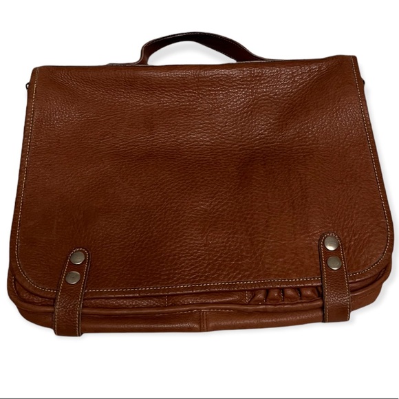 unisex brown genuine leather computer bag ROOTS - Picture 1 of 8